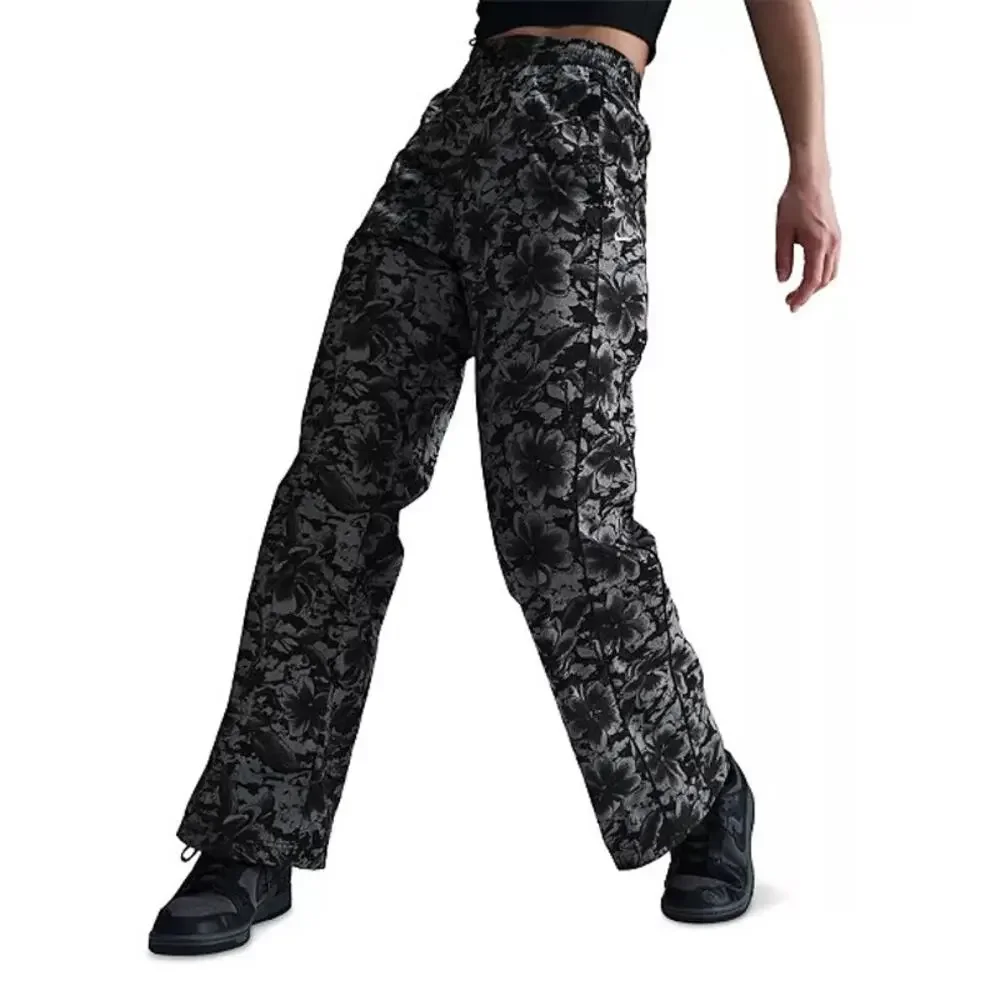 Nike Sportswear Women's Floral Wide Leg Track Pants Black Gray High Rise